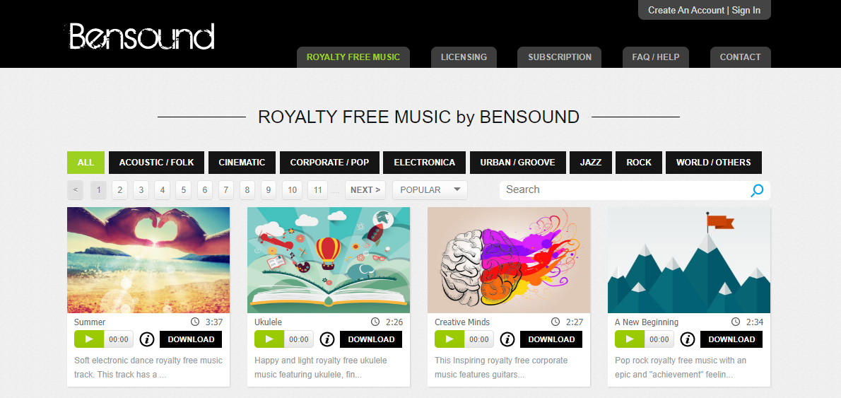 Bensound - download copyright free music